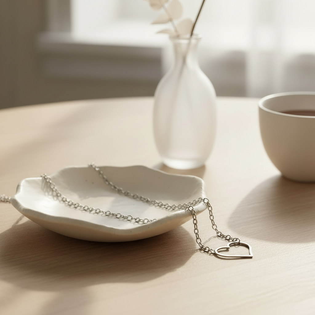 Collier acier inoxydable argenté avec coeur
