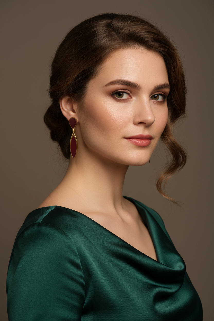 Boucles d'oreilles acier inoxydable pendantes laquée bordeaux.