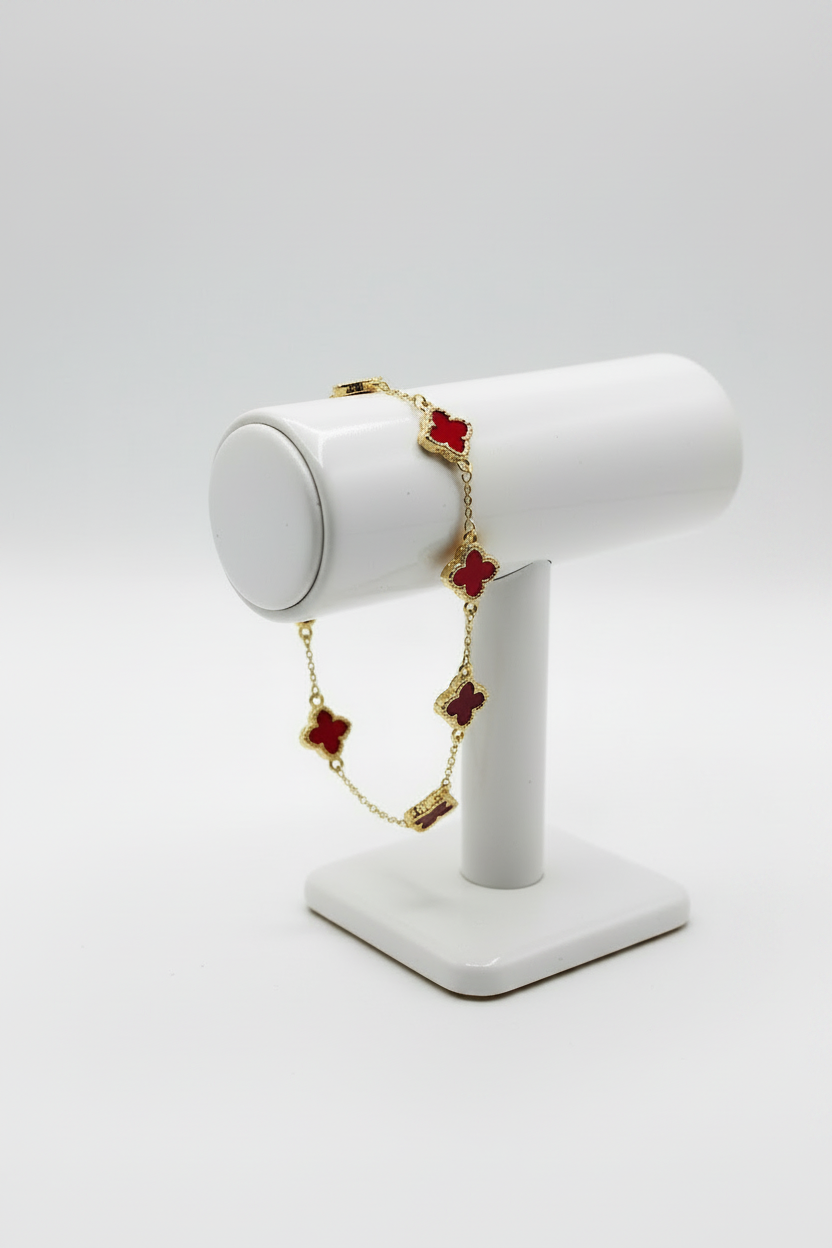 Bracelet trèfle rouge acier inoxydable