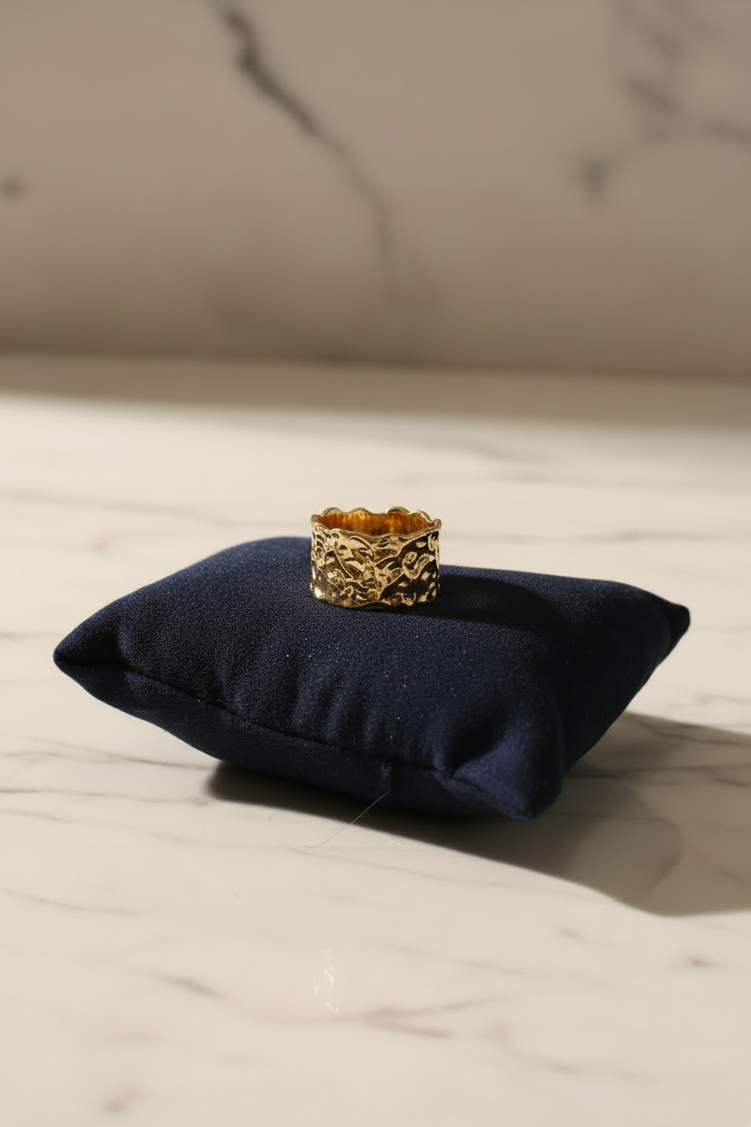 Bague acier inoxydable dorée froissée ajustable