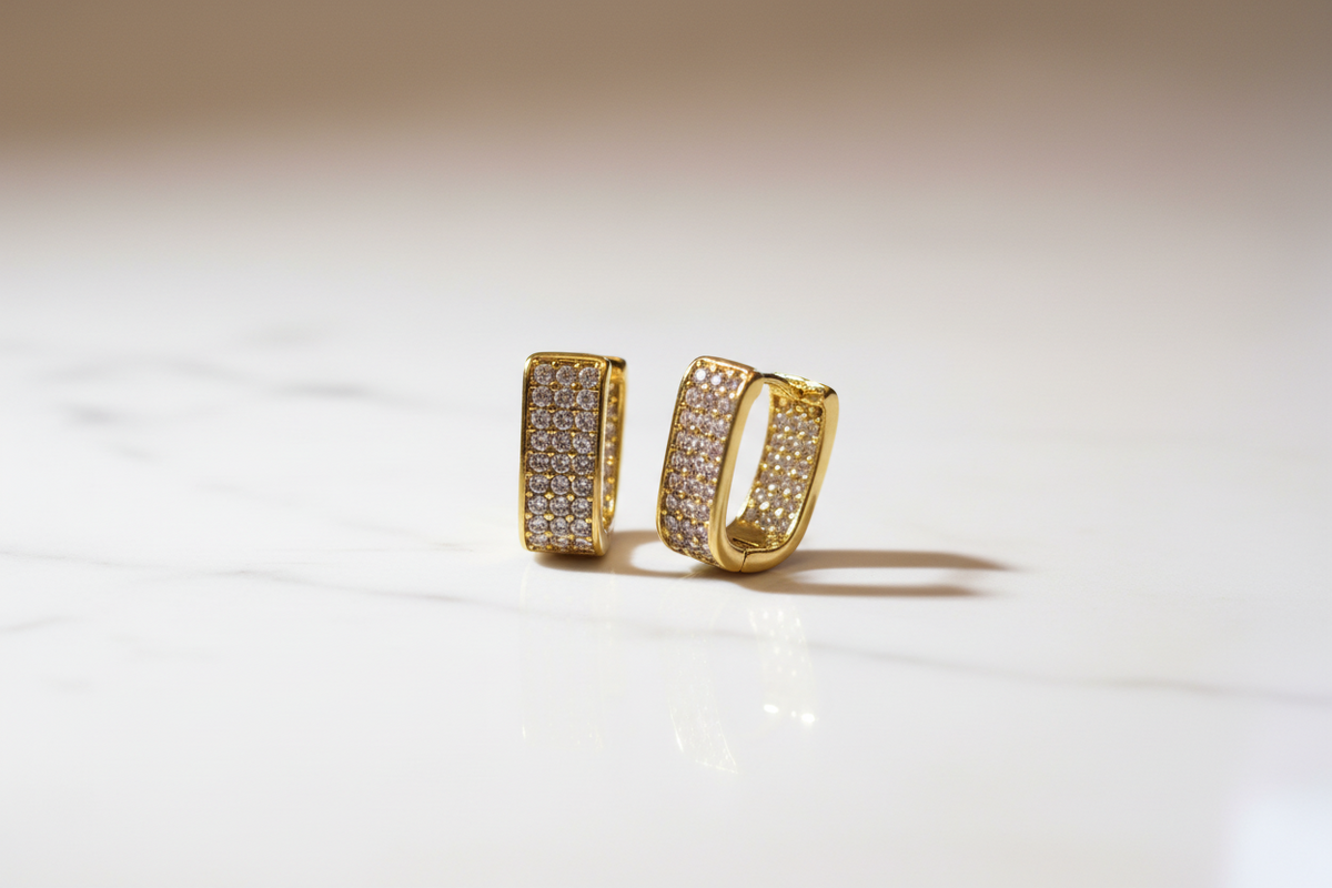 Boucles d'oreilles acier inoxydable avec strass. dorées
