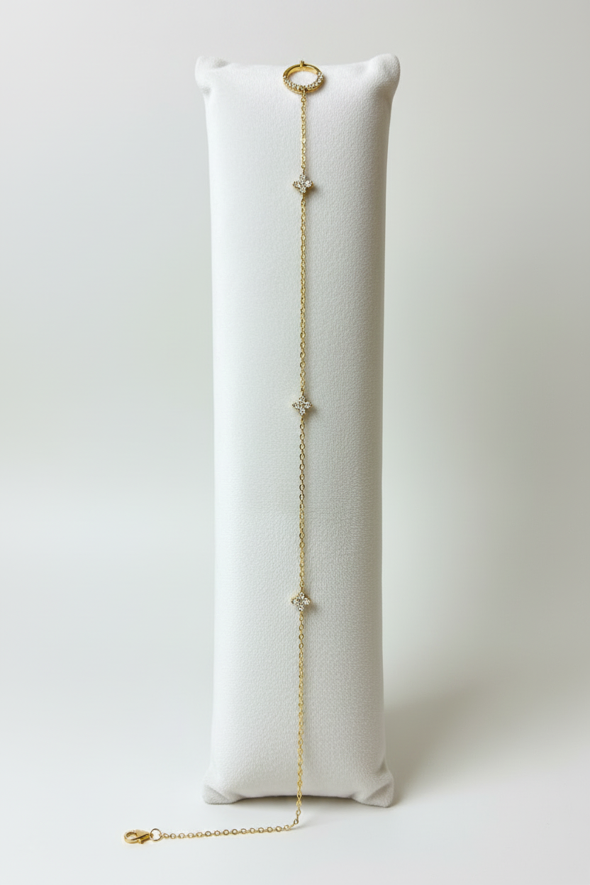 Bracelet -bague acier inoxydable doré avec motifs oxyde de zirconium blanc