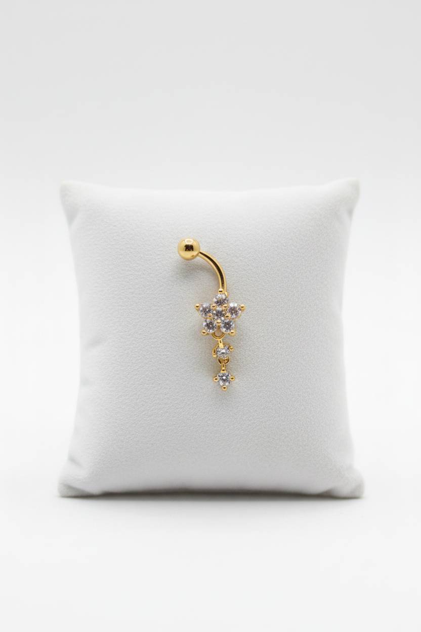Piercing nombril acier inoxydable pendent et oxydes de zirconium blancs
