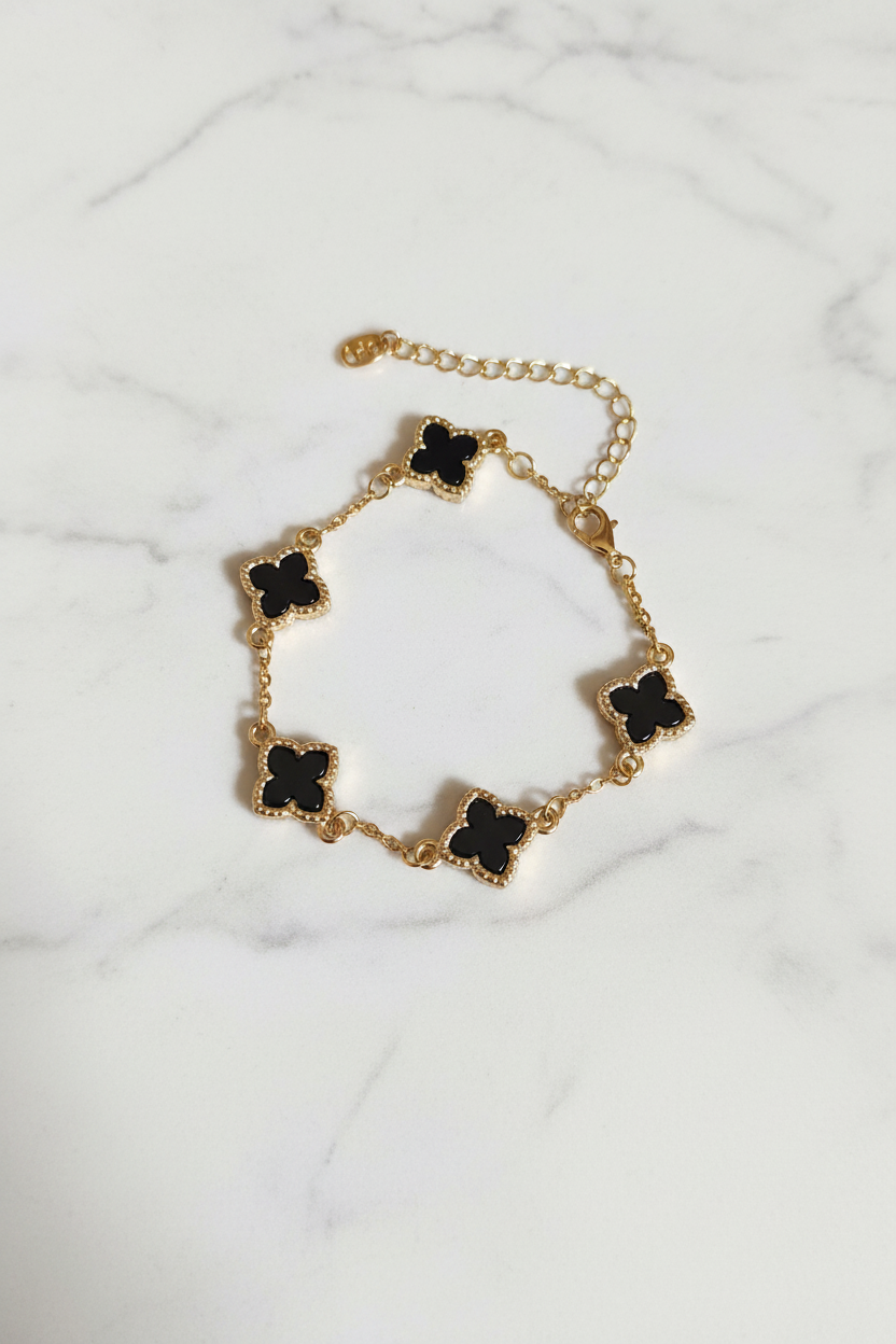 Bracelet acier inoxydable trefles noirs