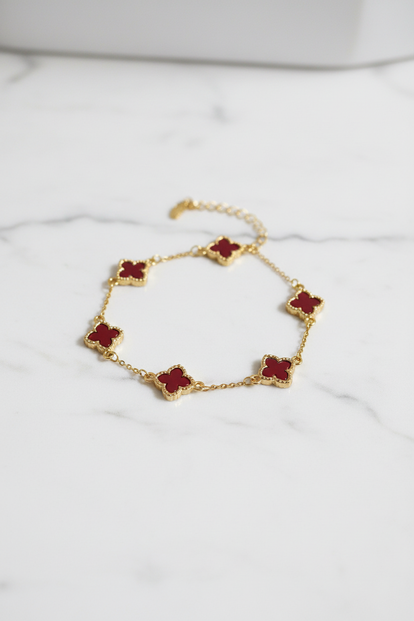 Bracelet trèfle rouge acier inoxydable