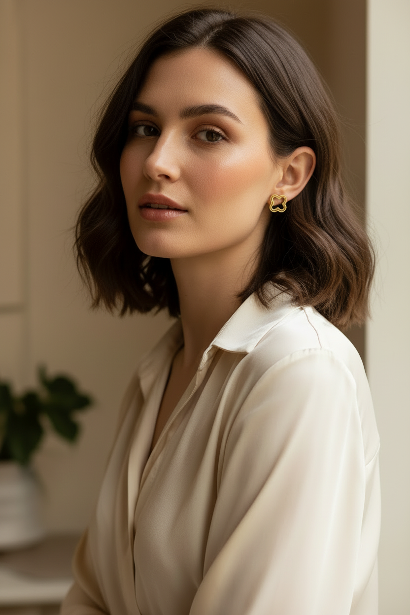 Boucles d'oreilles acier inoxydable trefles . dorées