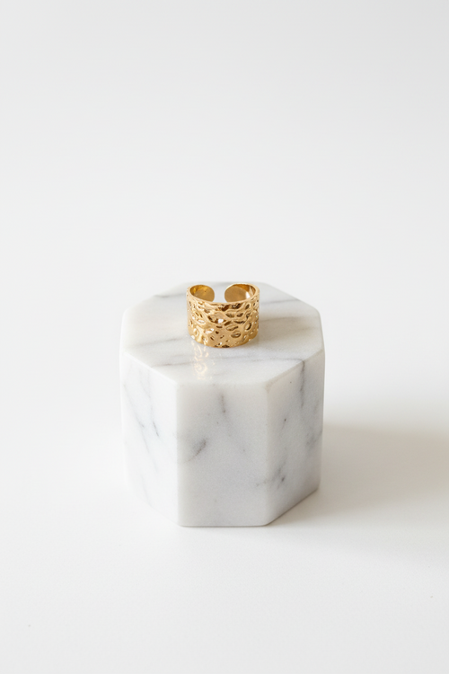 Bague acier inoxydable dorée froissée ajustable