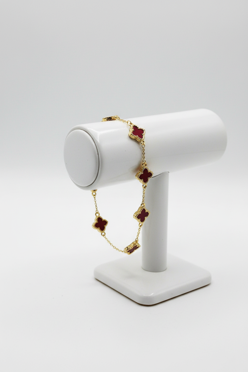 Bracelet trèfle rouge acier inoxydable
