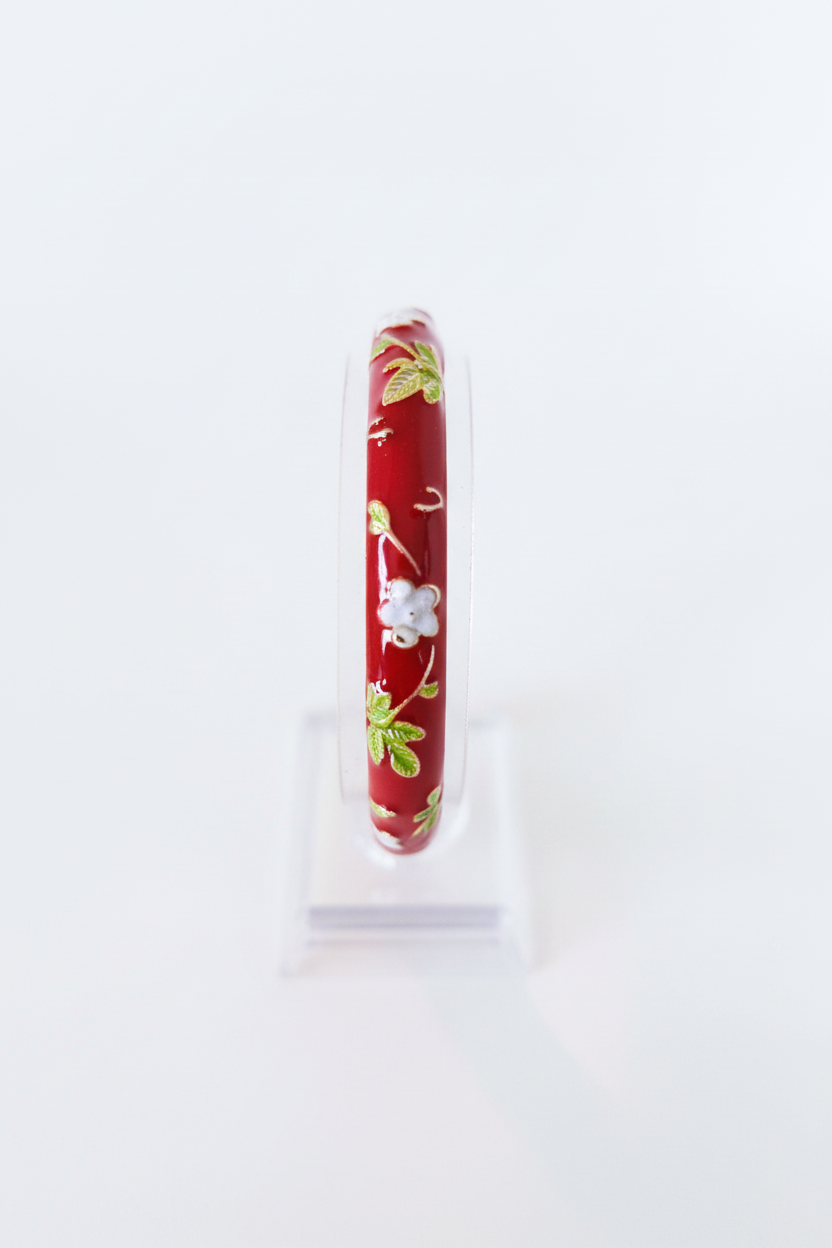 Bracelet thaïlandais rouge et fleuri laiton et doré