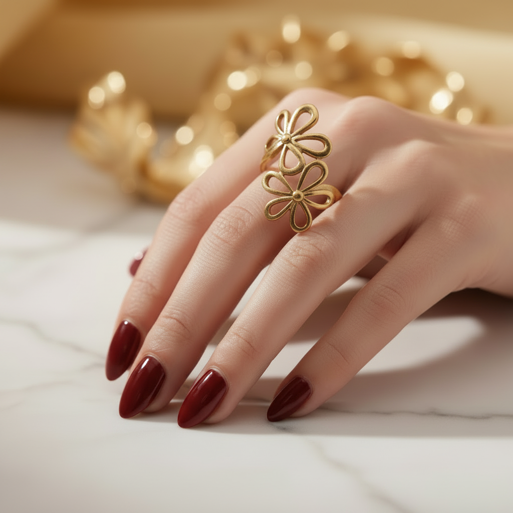 Bague acier inoxydable motif fleur ajustable
