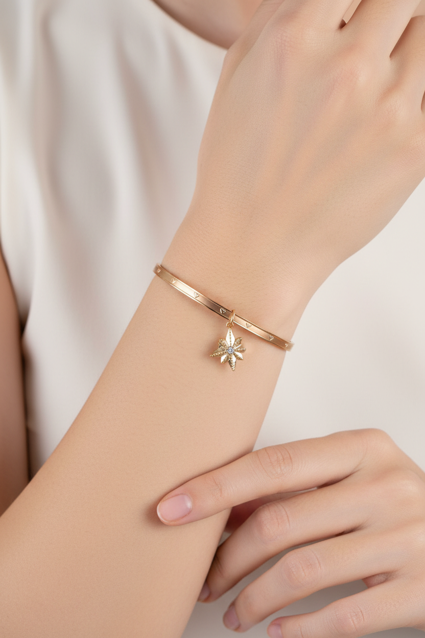 Bracelet acier inoxydable avec breloque étoile