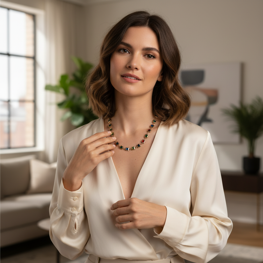 Collier acier inoxydable multicolore pierres crystal. doré ajustable 45 cms de longueur.