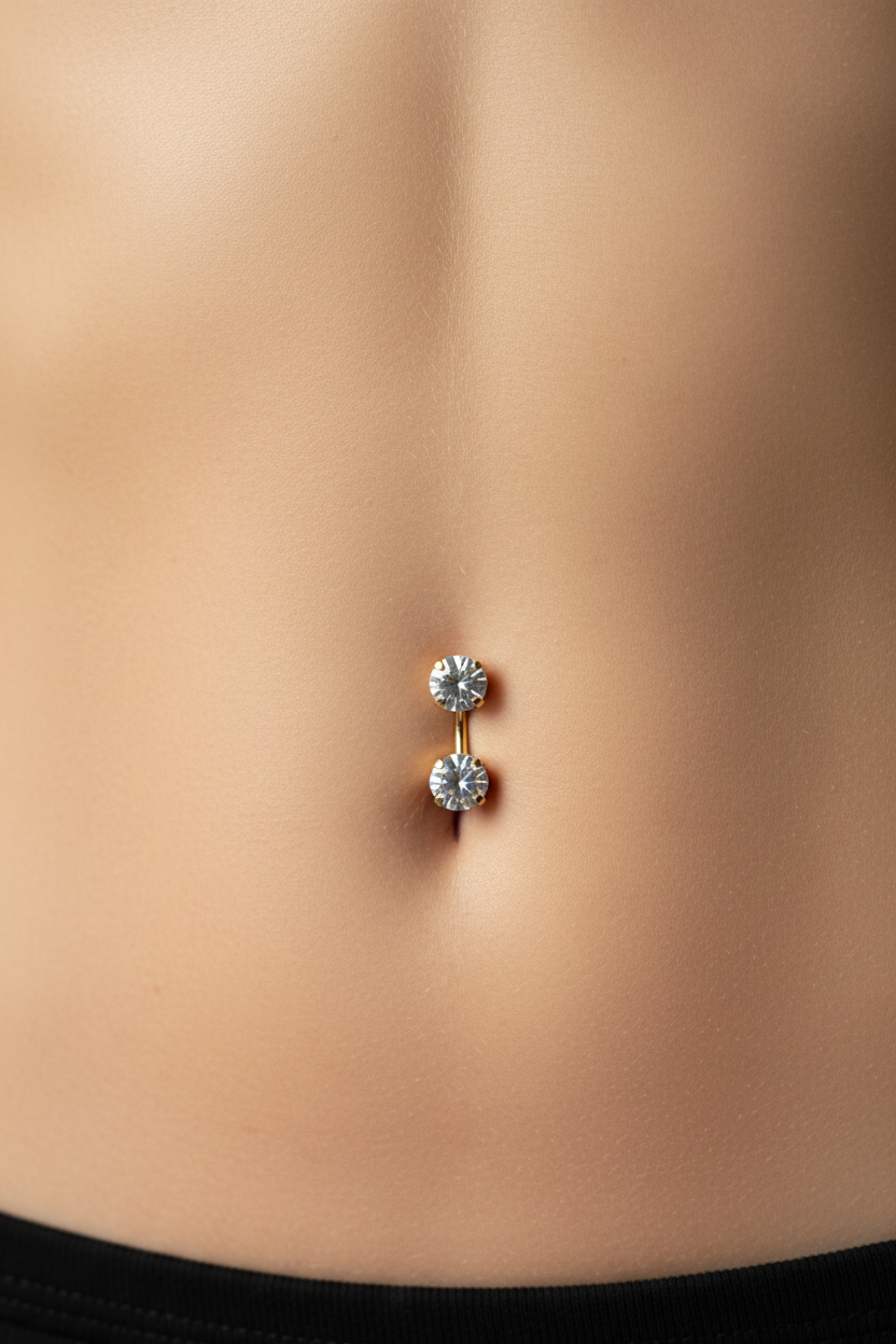 Piercing nombril clssique  acier inoxydable doré avec zirconium