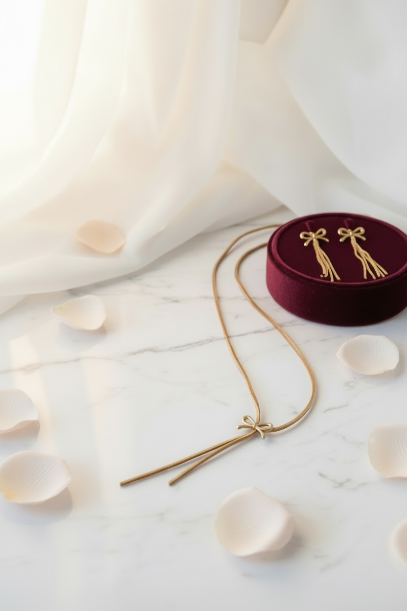 Parure de bijoux acier inoxydable  composé d un joli collier cravate  et boucles d'oreilles avec papillon en motif