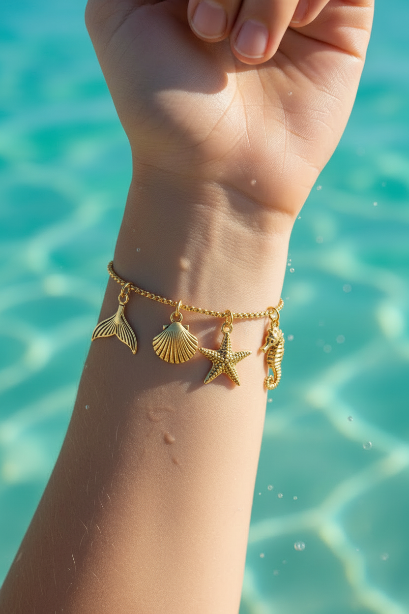 Bracelet acier inoxydable avec breloques.