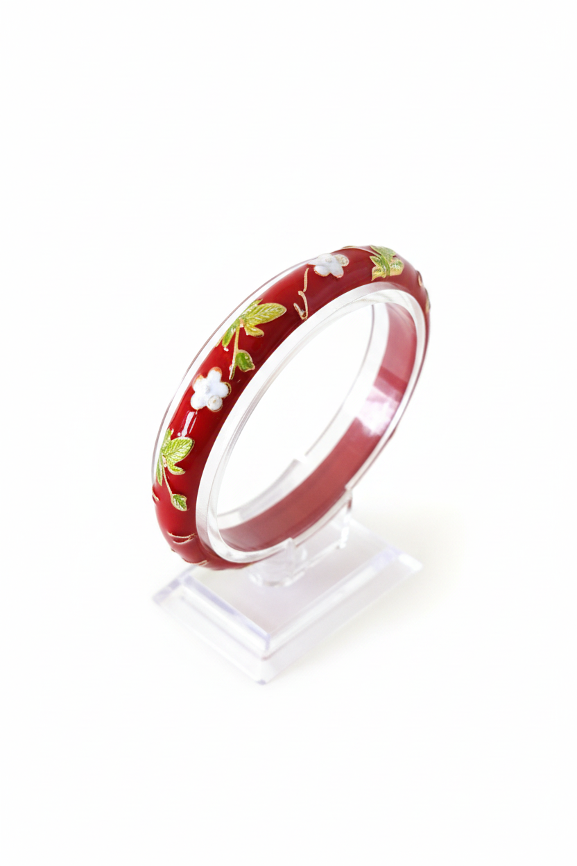 Bracelet thaïlandais rouge et fleuri laiton et doré