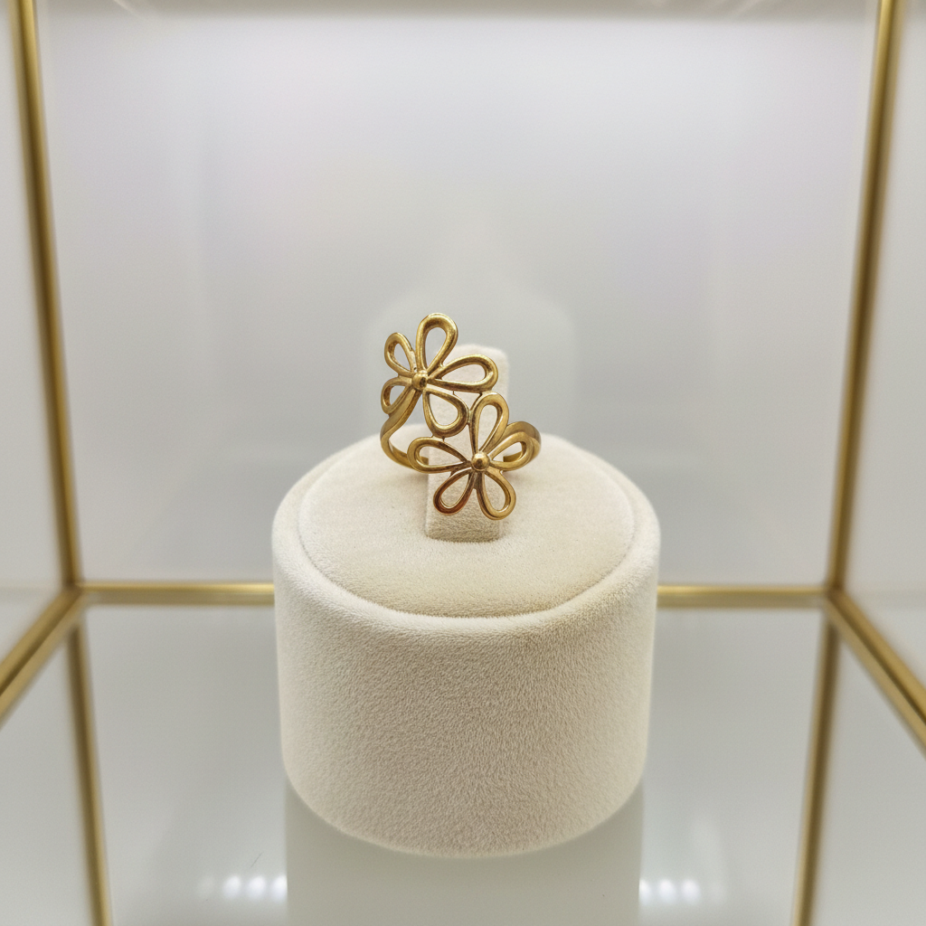 Bague acier inoxydable motif fleur ajustable
