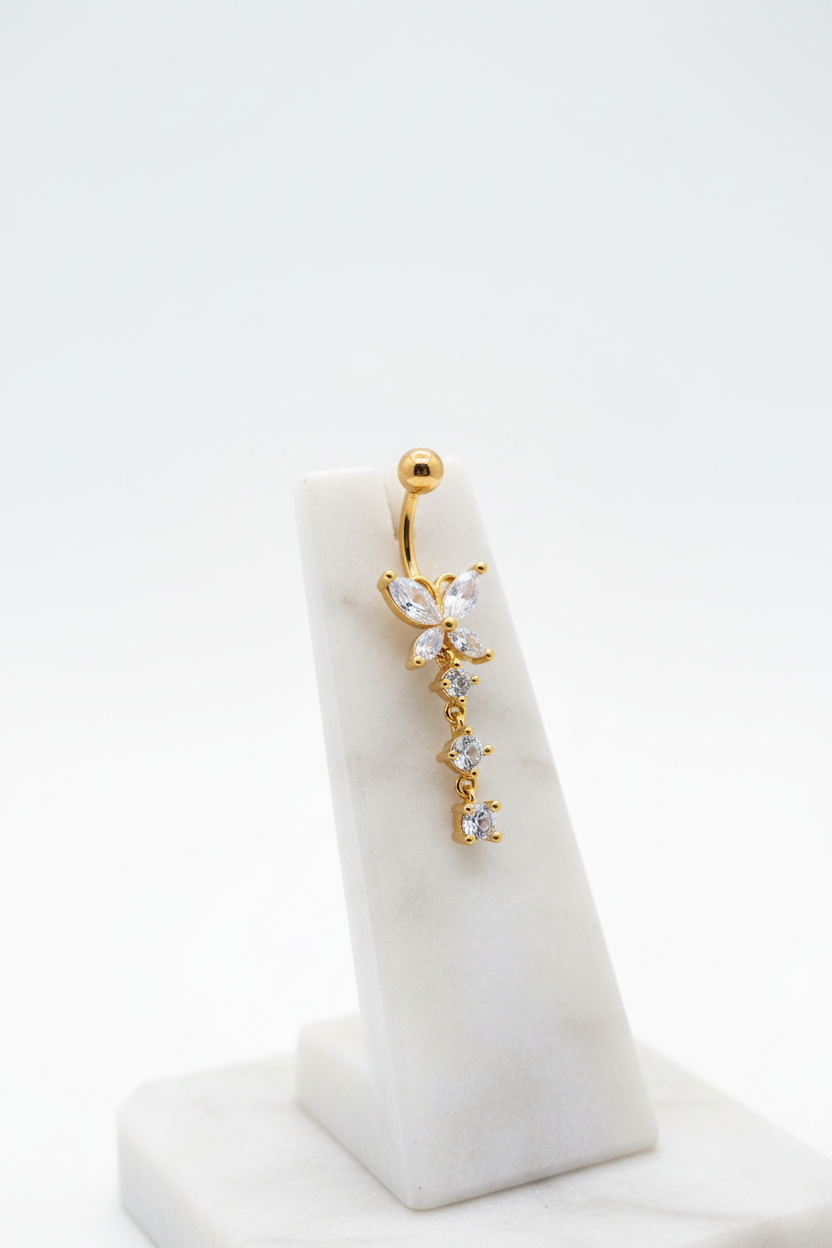 Piercing nombril acier inoxydable pendant motif papillon grand modèle