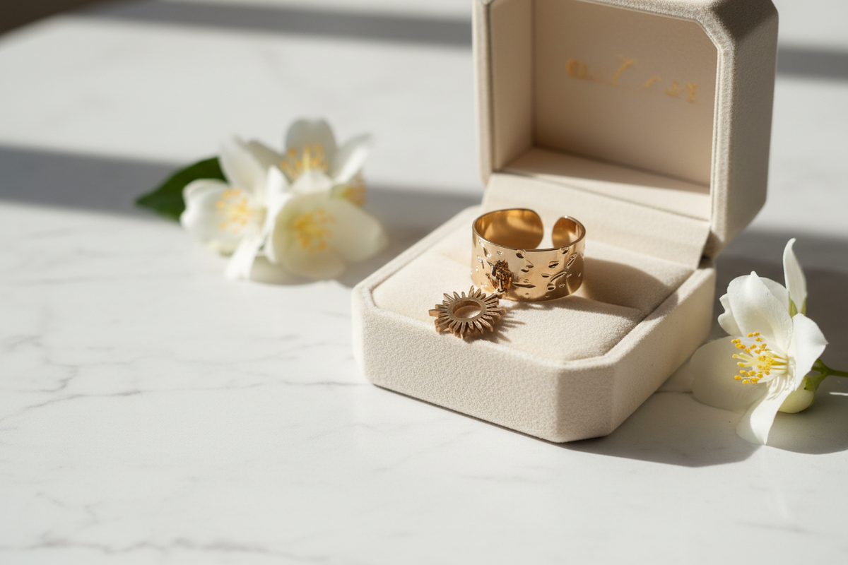 Bague acier inoxydable avec breloque soleil ajustable