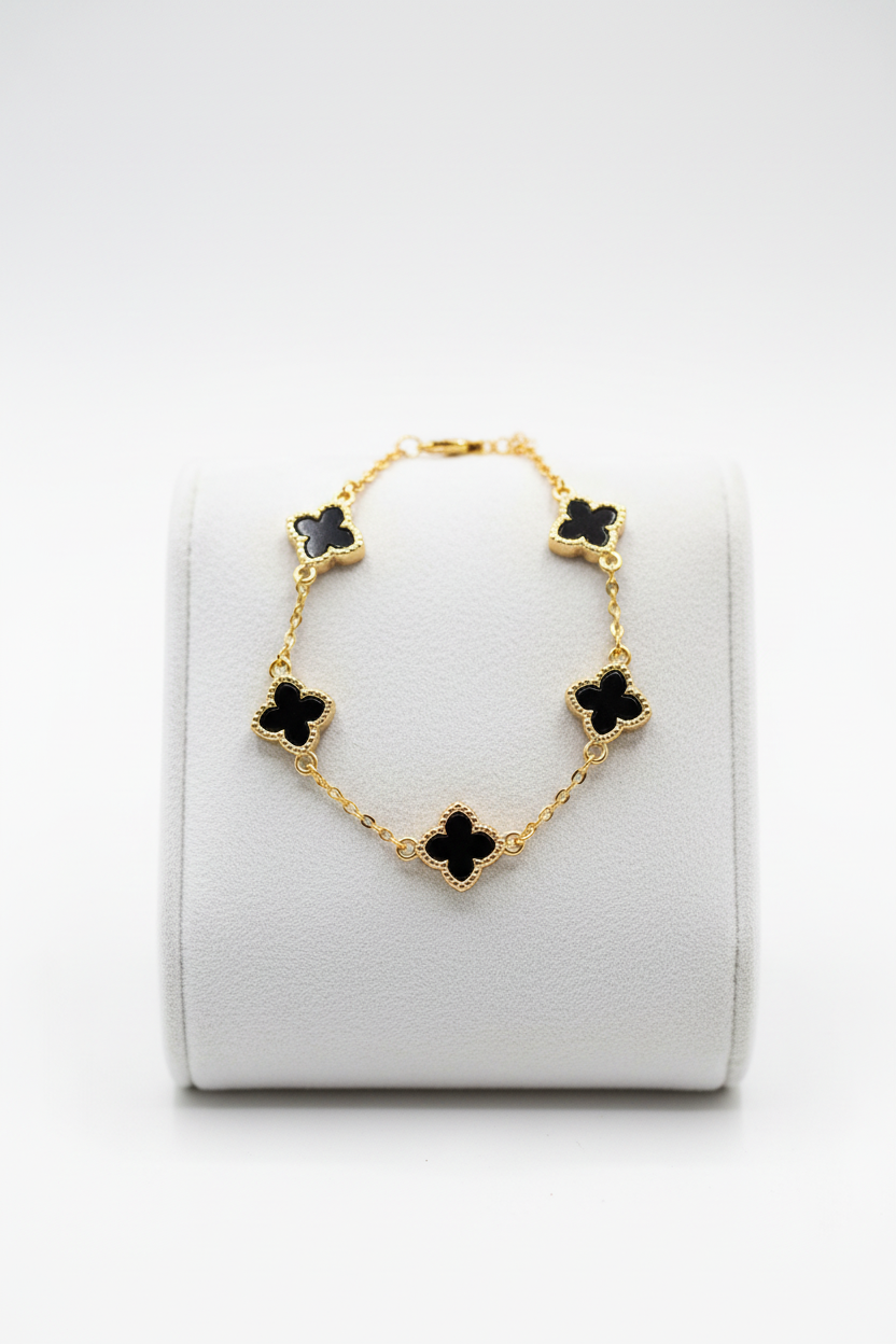 Bracelet acier inoxydable trefles noirs