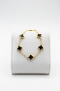 Bracelet acier inoxydable trefles noirs