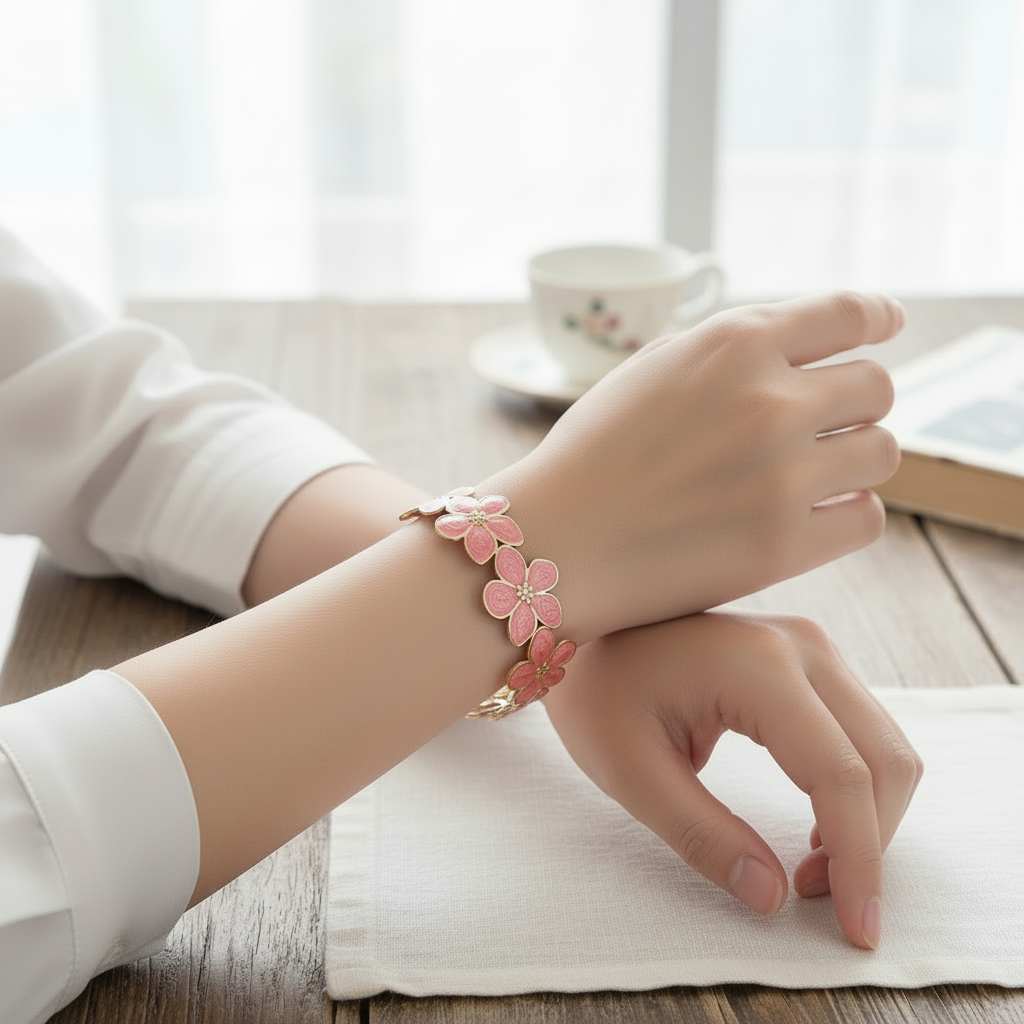 Bracelet acier inoxydable fleurs .rigide ajustable.plusieurs couleurs